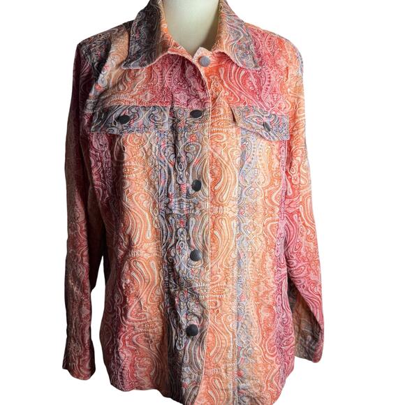 Analogy Woman Paisley Print Boho Button Front Jacket, Women's Plus Size 1X - Picture 1 of 8